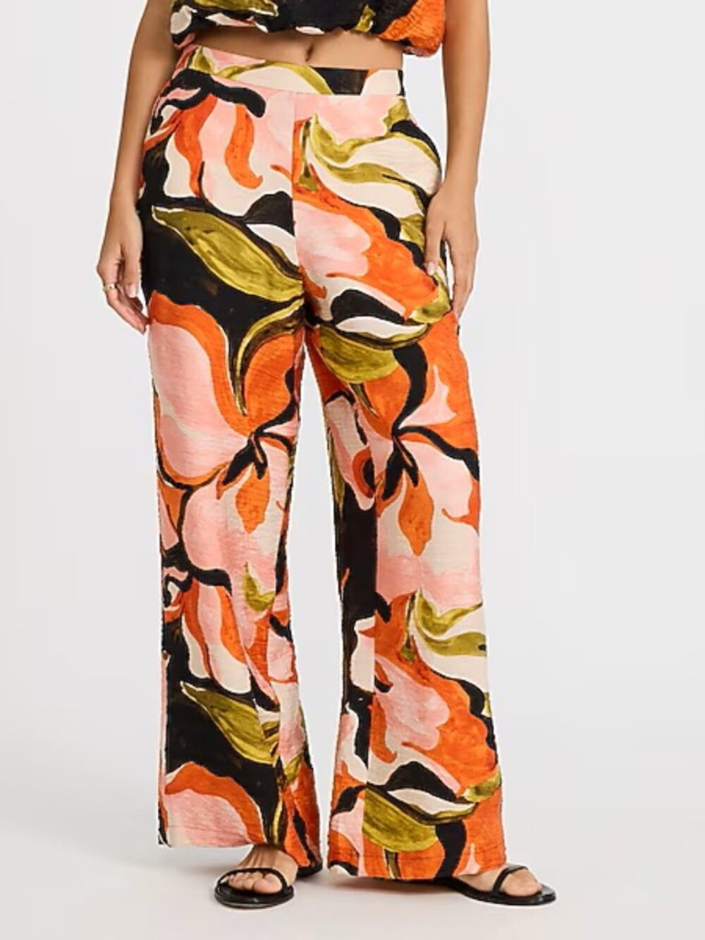 Express Floral High Waisted Pull On Wide-Leg Abstract Floral Print Pants SZ XS